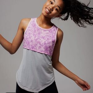 Ivivva Girls Size 8 Pink Gray Sleeveless Athletic Tank Top Logo Performance